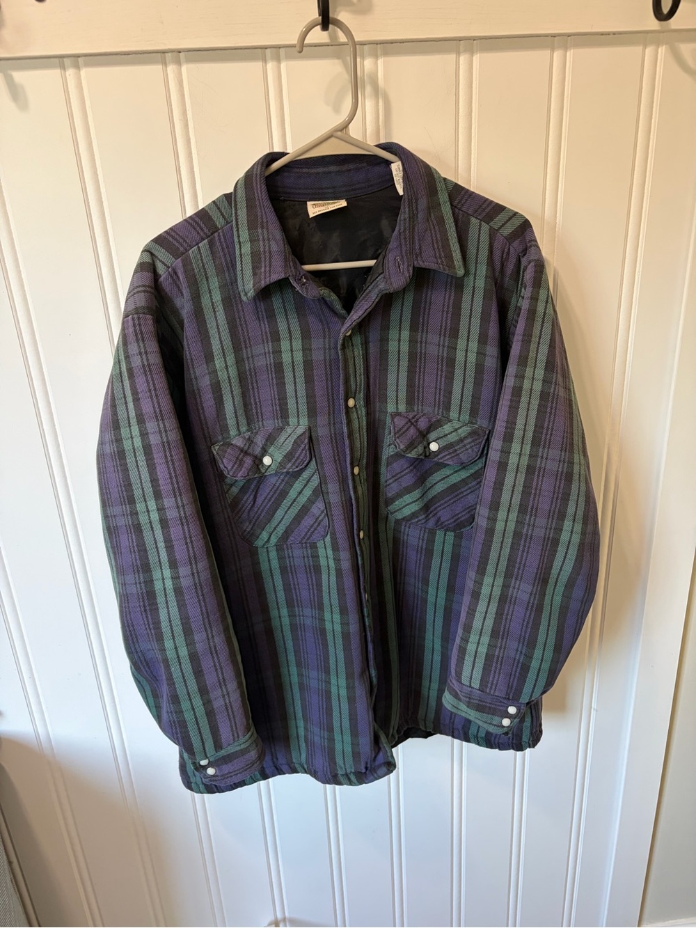 Vintage 80s Five Brother Quilted Flannel Shirt Jacket Pearl Snap Plaid XL USA